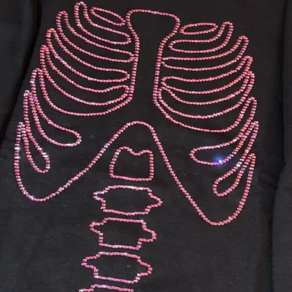 VS PINK Rhinestone Bling Halloween Skeleton Pullover Crewneck Sweatshirt - Med - Picture 3 of 7